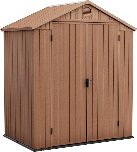 Darwin Outdoor Apex Double Door Garden Storage Shed 6 X 4Ft Brown Wood Look and Feel | Fade Free | All Weather Resistant | Safe and Secure | Zero Maintenance | 15 Year Warranty