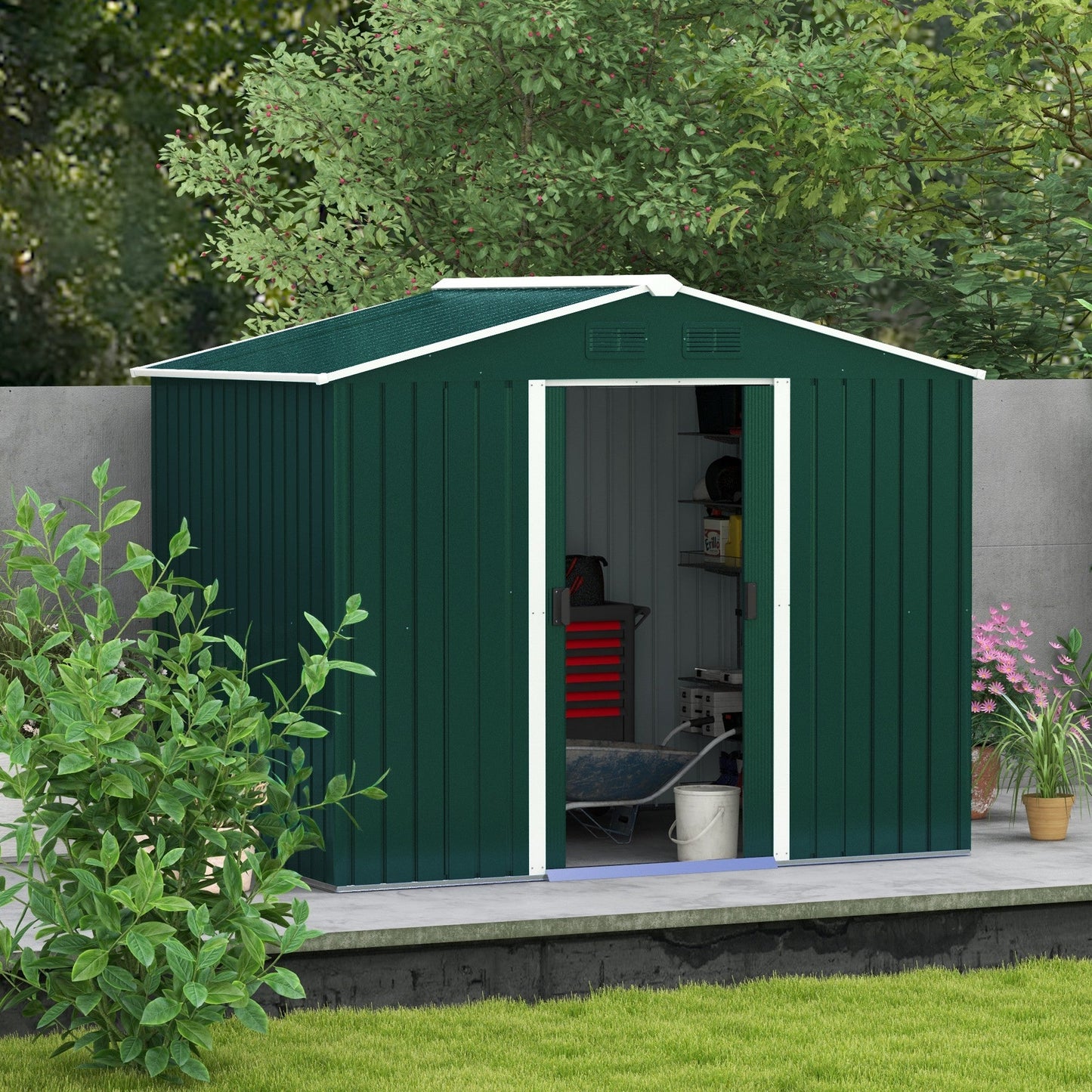 Outsunny 8 X 6ft Garden Storage Shed With Double Sliding Door Outdoor