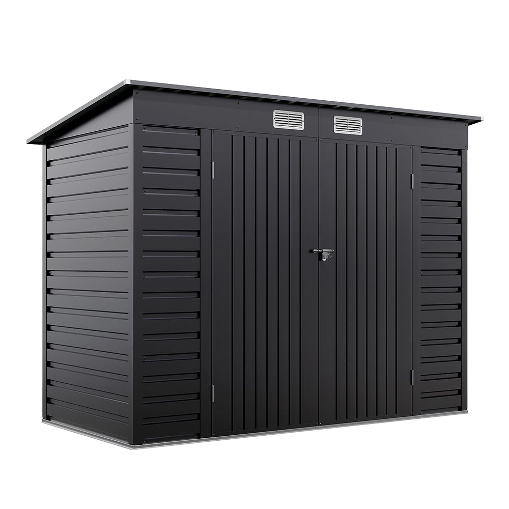 Breeins 4x8ft Outdoor Storage Shed – Galvanized Steel Garden Shed Lockable With Double Doors & 2 Vents