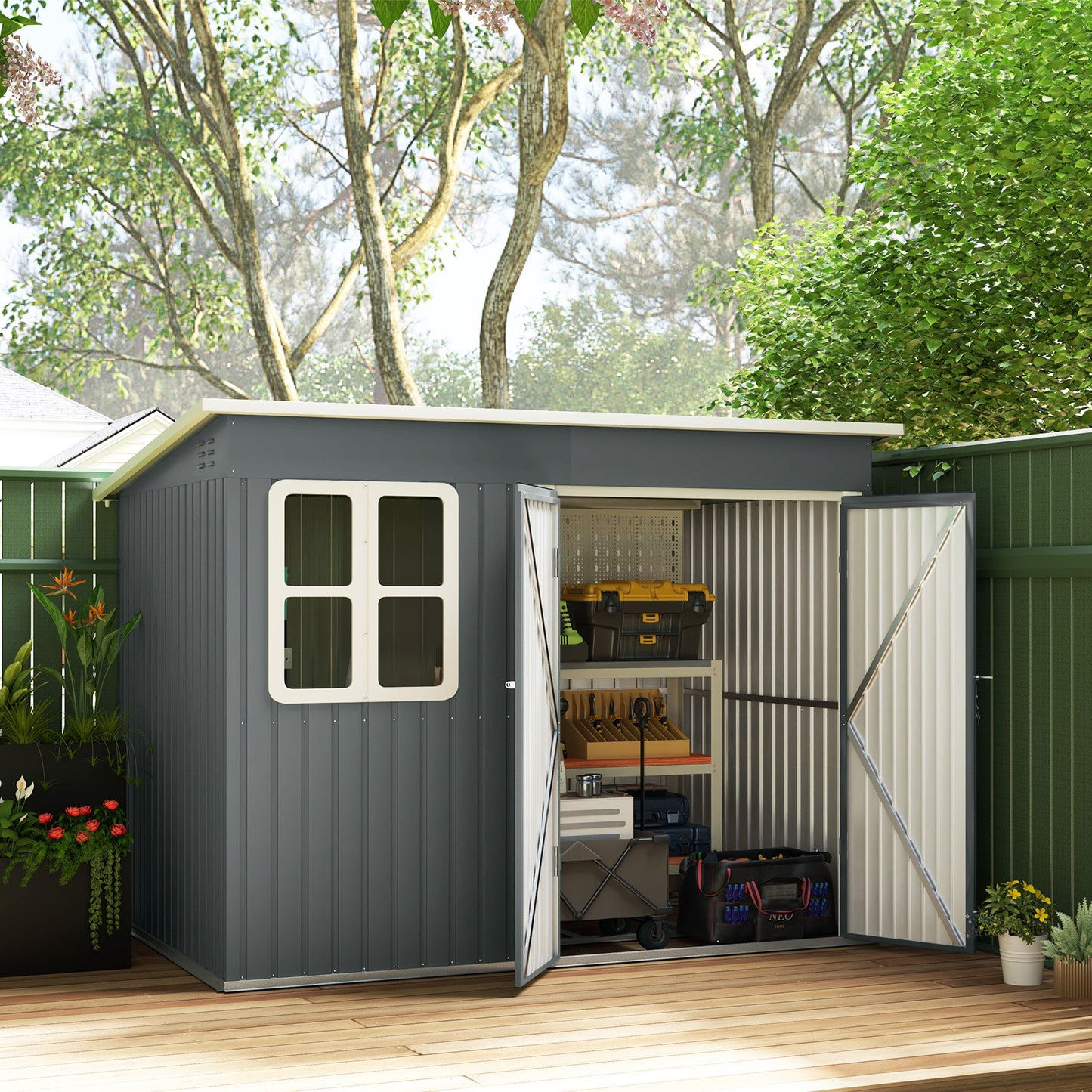 Outsunny 8.5 X 6ft Galvanised Steel Garden Shed With Foundation Kit