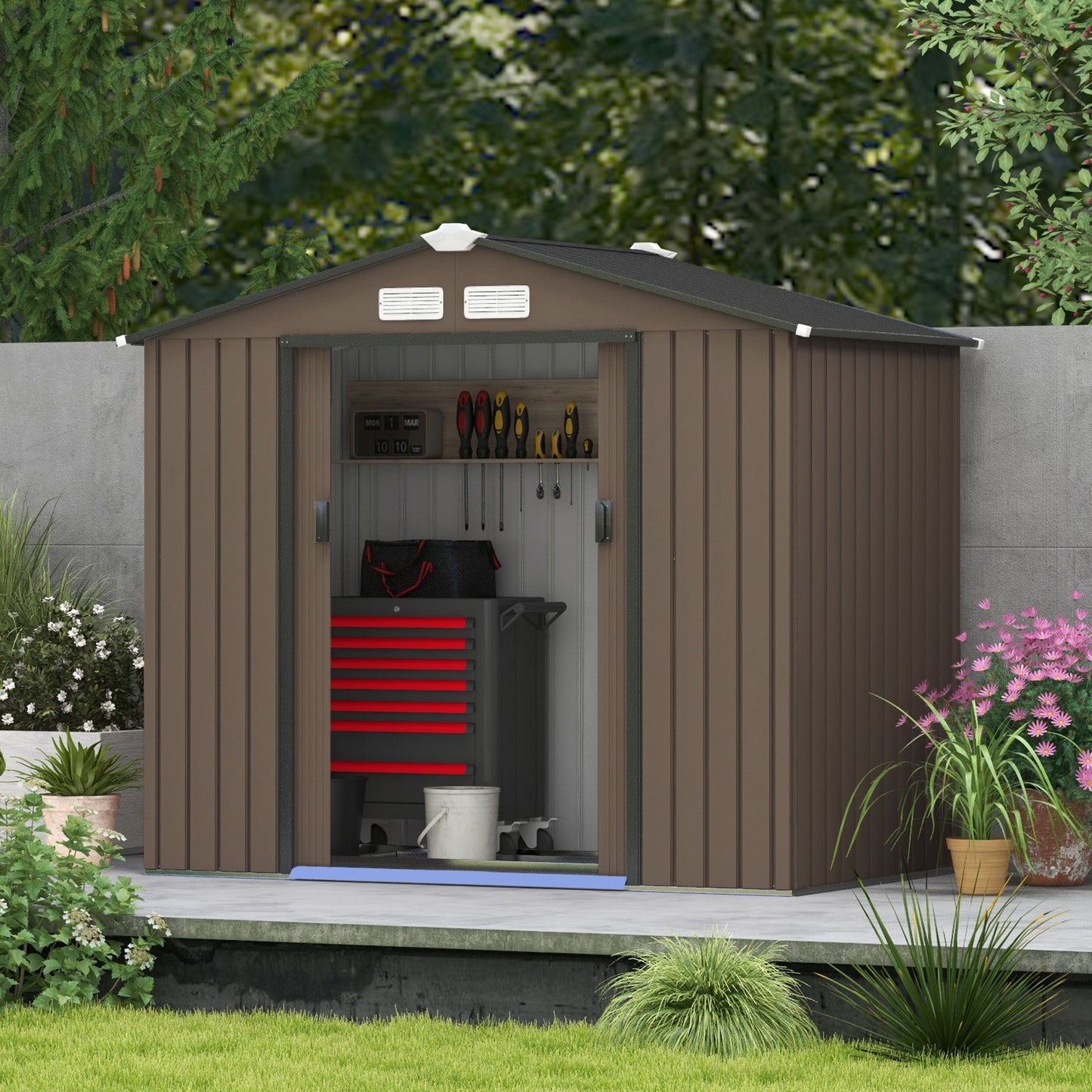 Outsunny Garden Shed Storage Unit W/locking Door Floor Foundation